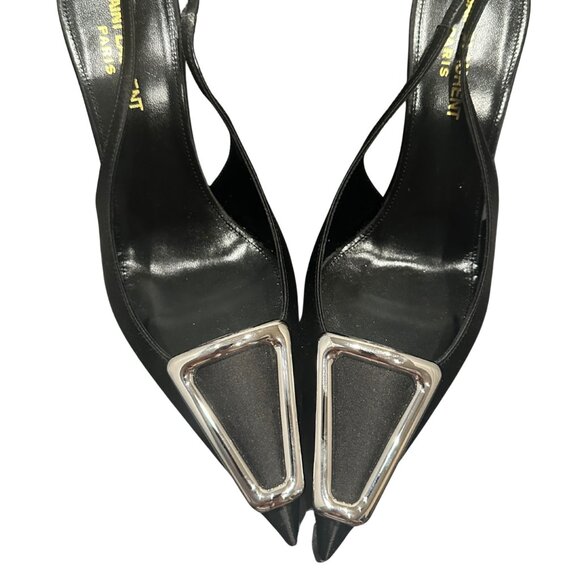 YSL Avenue 95 Sling BackPumps Black with Silver Hardware